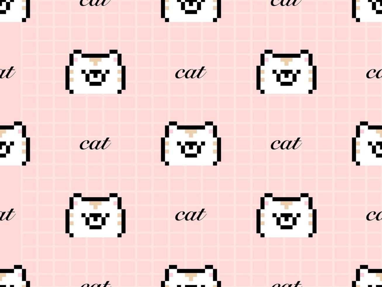 nahtloses muster der katzenzeichentrickfigur auf rosa hintergrund. Pixel-Stil vektor