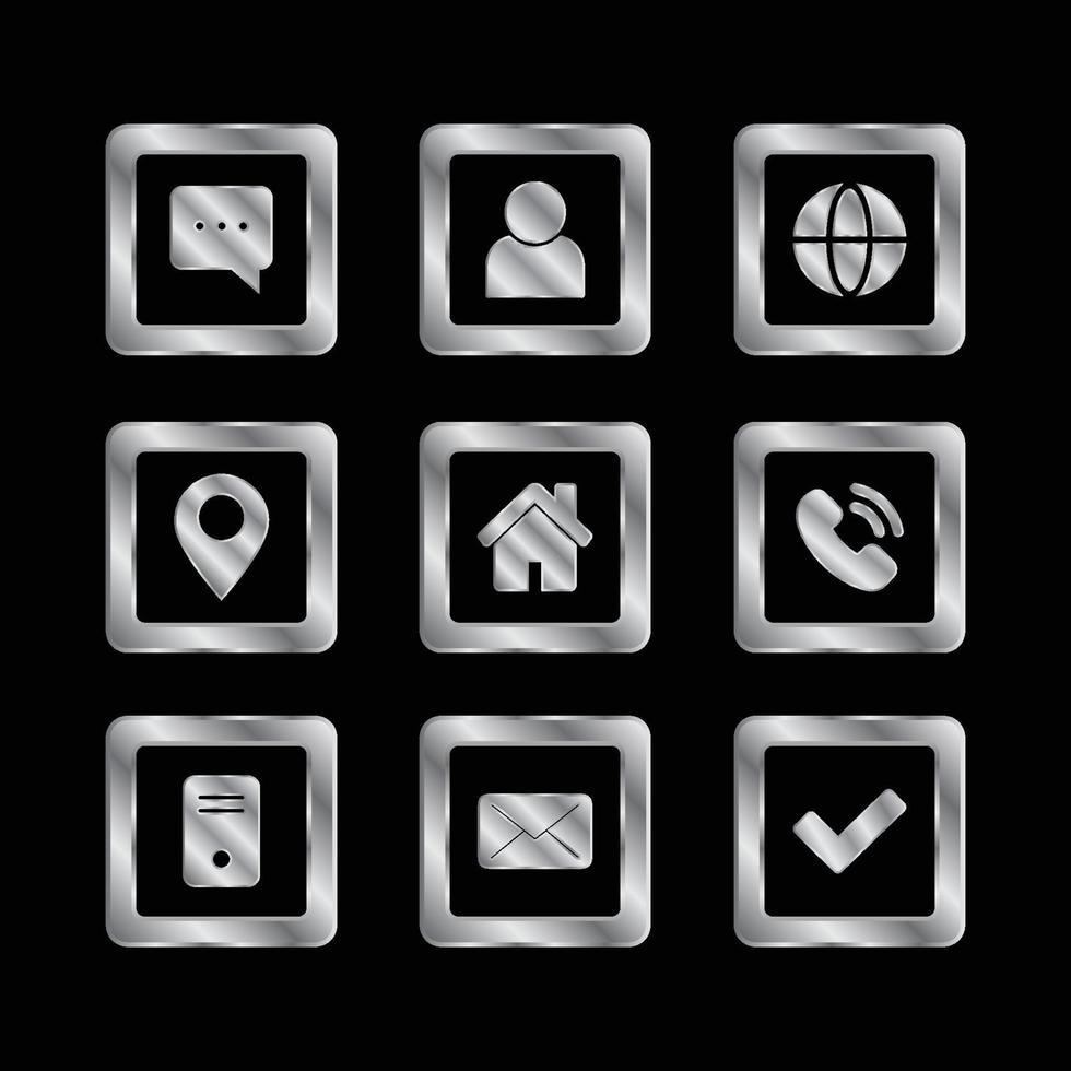 einzigartige funkelnde grundlegende silberne quadratische ikonen. modernes luxuriöses kontaktsymbolset vektor