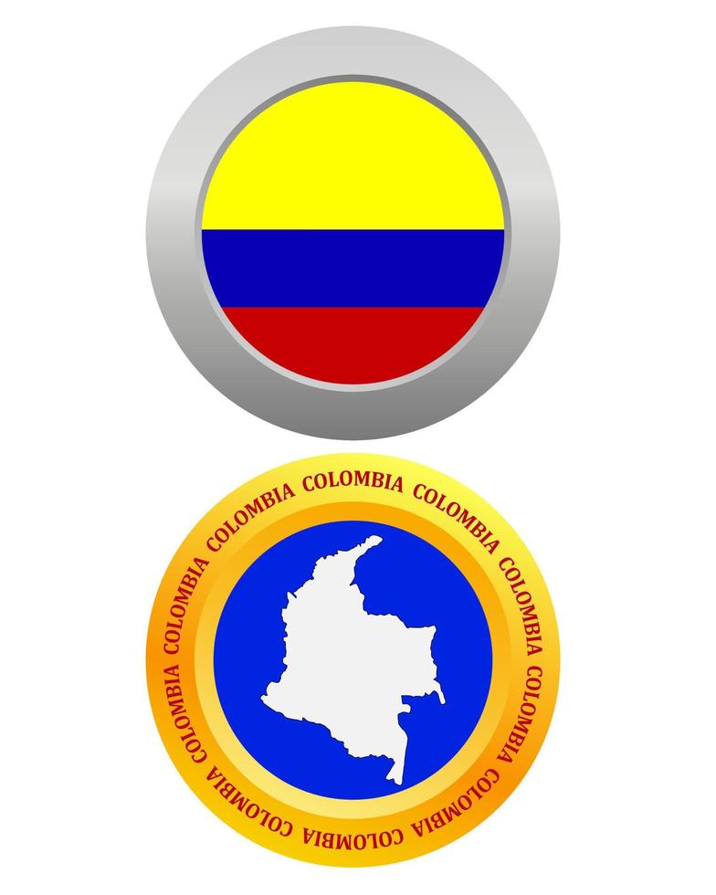 Schaltfläche als Symbol Kolumbien Flagge und Karte auf weißem Hintergrund vektor
