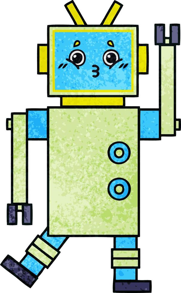 Retro-Grunge-Textur-Cartoon-Roboter vektor