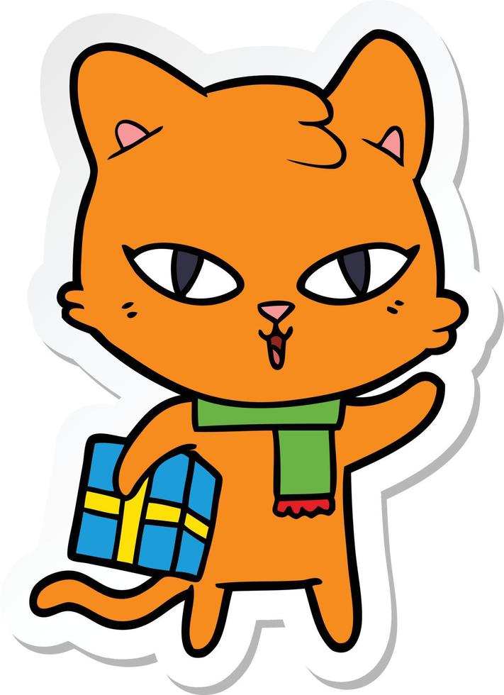 klistermärke av en tecknad serie katt med en närvarande vektor
