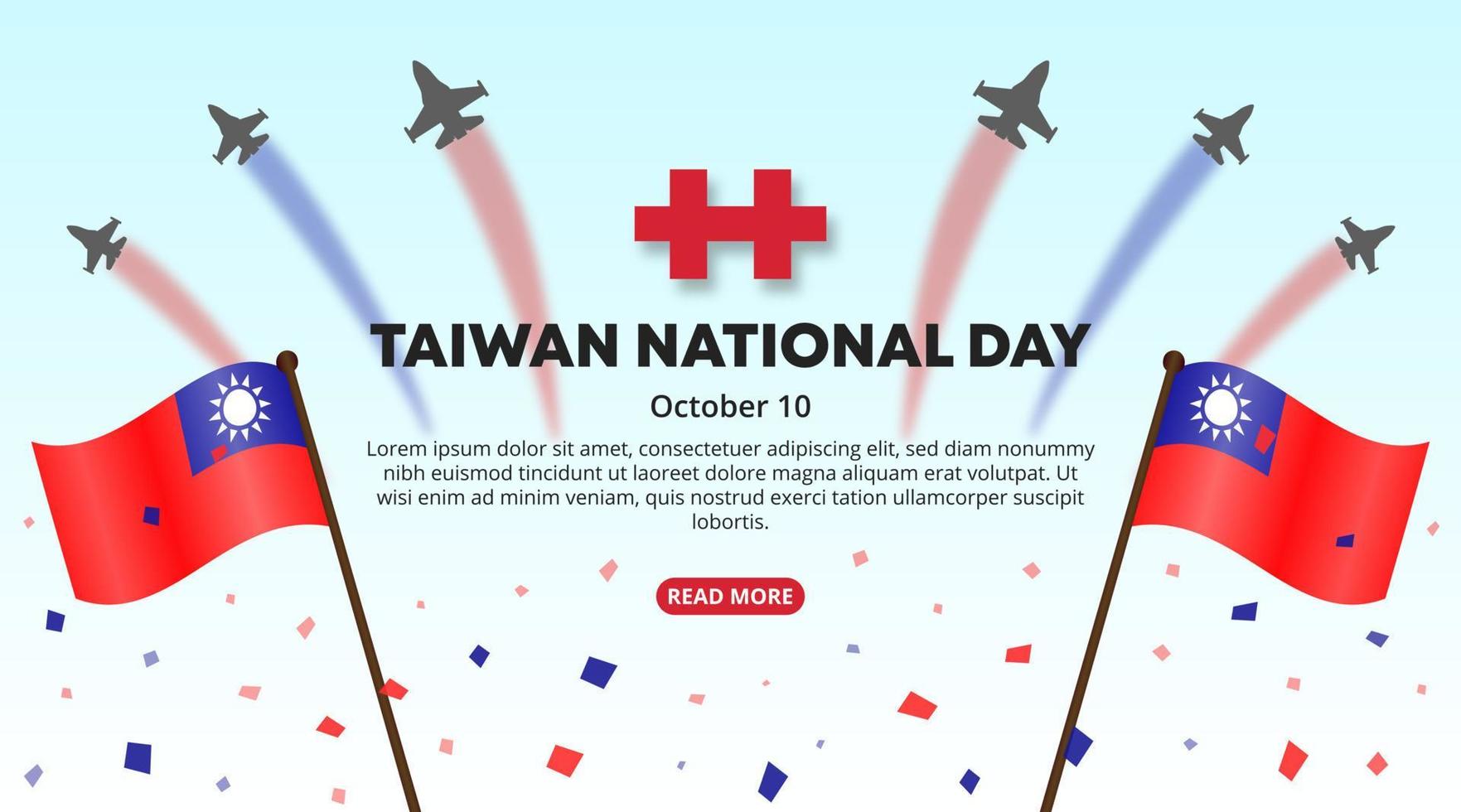 taiwan nationell dag bakgrund med flaggor och akrobatisk jetplan vektor