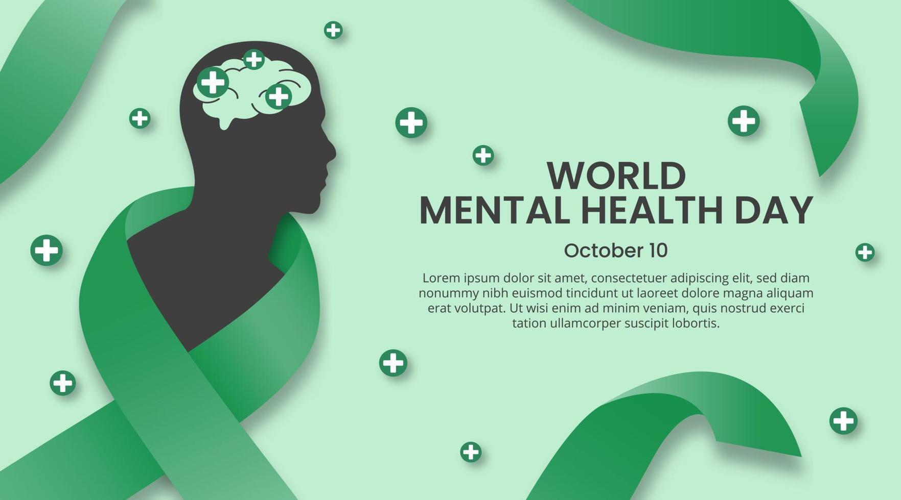Welttag der psychischen Gesundheit mit grünem Band und positiver Aura vektor