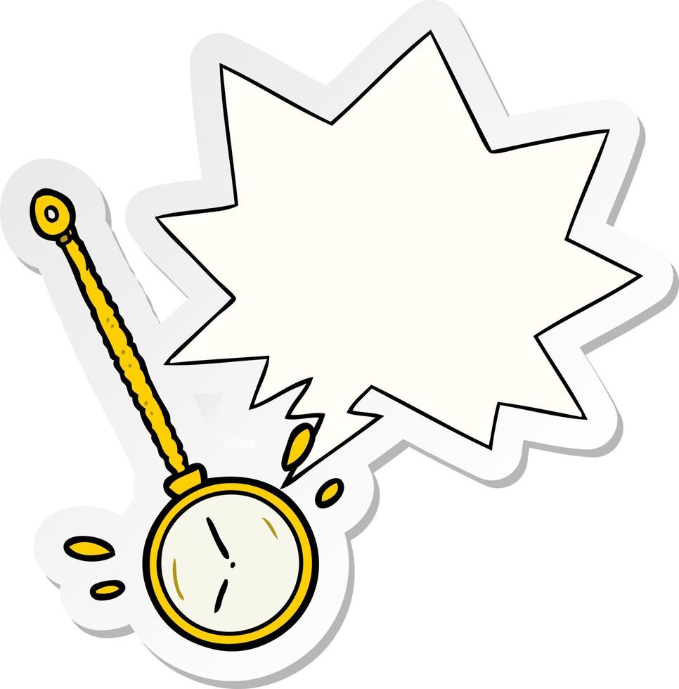 Cartoon schwingende goldene Hypnotiseur-Uhr und Sprechblasenaufkleber vektor