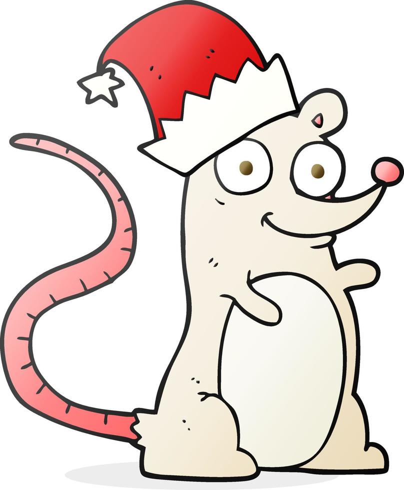 Freihändig gezeichnete Cartoon-Maus mit Weihnachtsmütze vektor