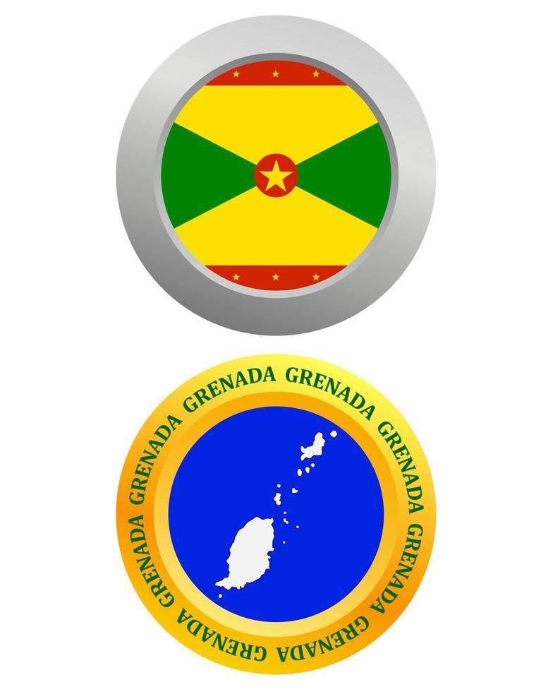 knapp som en symbol grenada flagga och Karta på en vit bakgrund vektor