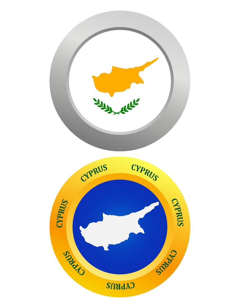 Schaltfläche als Symbol Zypern Flagge und Karte auf weißem Hintergrund vektor