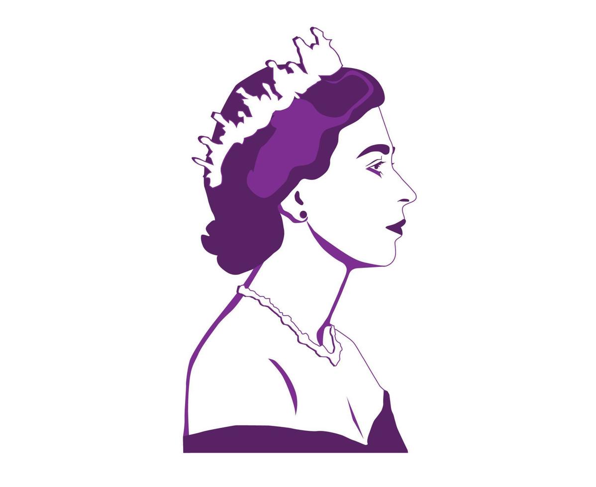 königin elizabeth junges gesicht porträt lila britisch vereinigtes königreich national europa land vektor illustration abstraktes design
