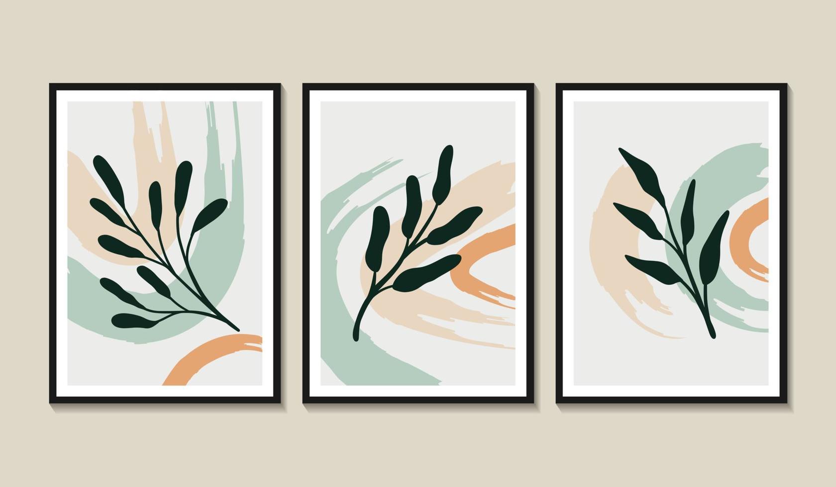 botanische Wandkunst-Vektor-Set. Laublinie Kunstzeichnung mit abstrakter Form. abstraktes Pflanzenkunstdesign für Druck, Cover, Tapete, minimale und natürliche Wandkunst. Vektor-Illustration. vektor