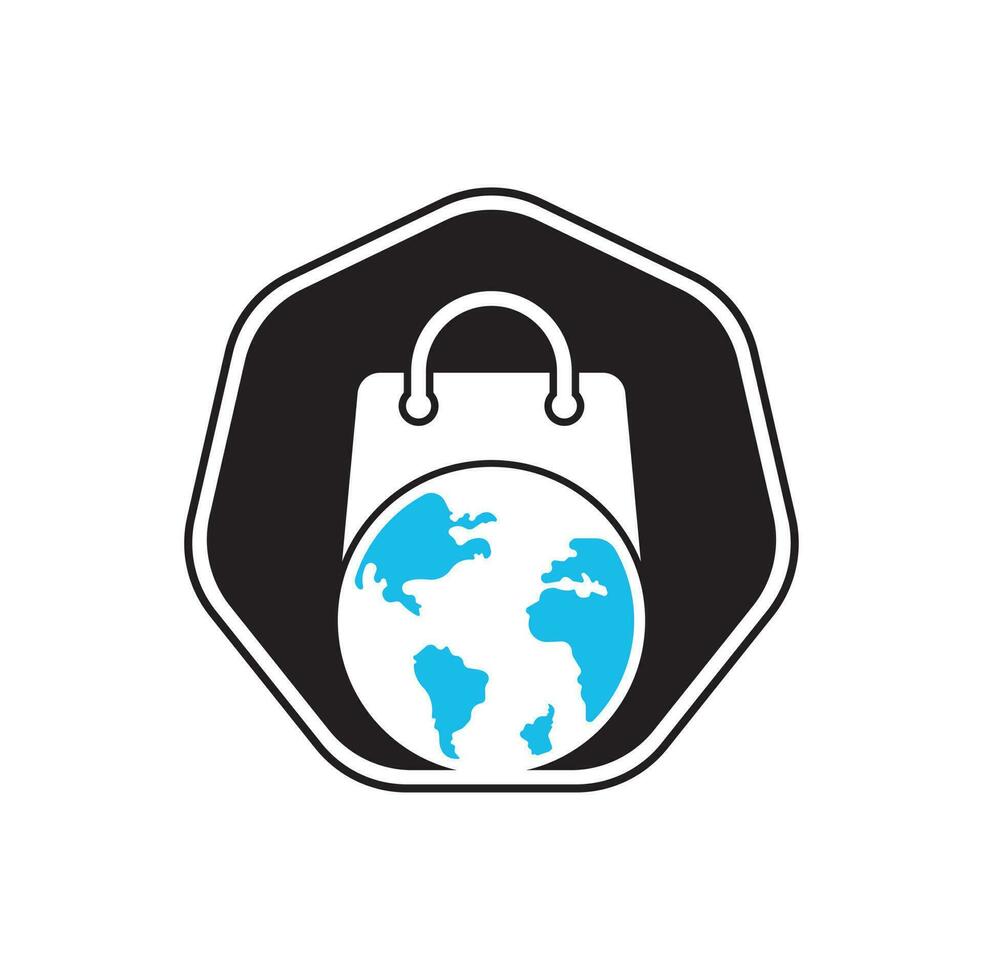 World Shop Logo Template Design Vektor. Symbol oder Symbol für Erde und Verkauf. Globus und Markt-Logo-Design-Vorlage. vektor