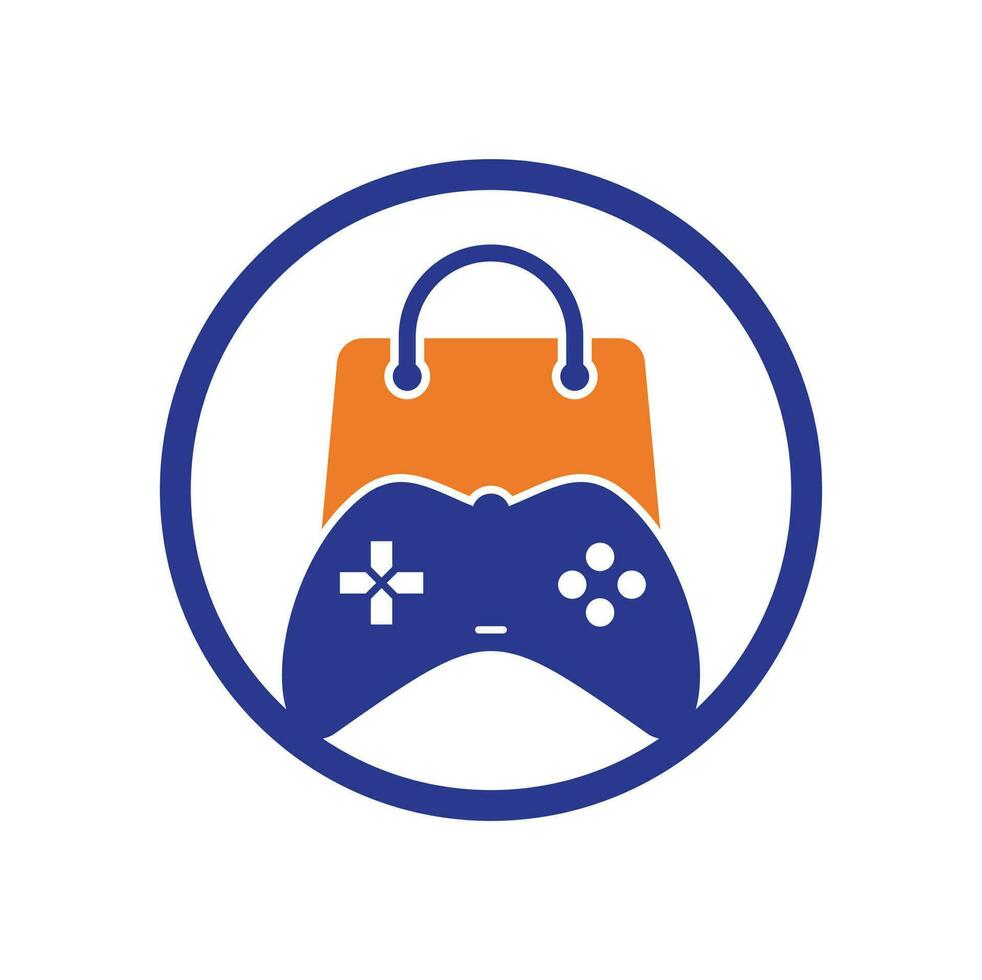 Game-Shop-Vektor-Logo. Entwurf. Einkaufstasche-Kombinations-Joystick-Symbol-Vektor-Design. vektor