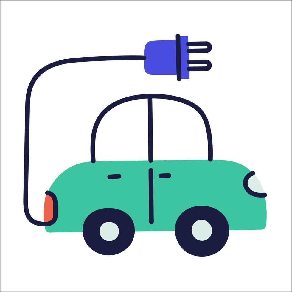 Elektroauto. handgezeichnetes Ev-Doodle-Symbol. vektor