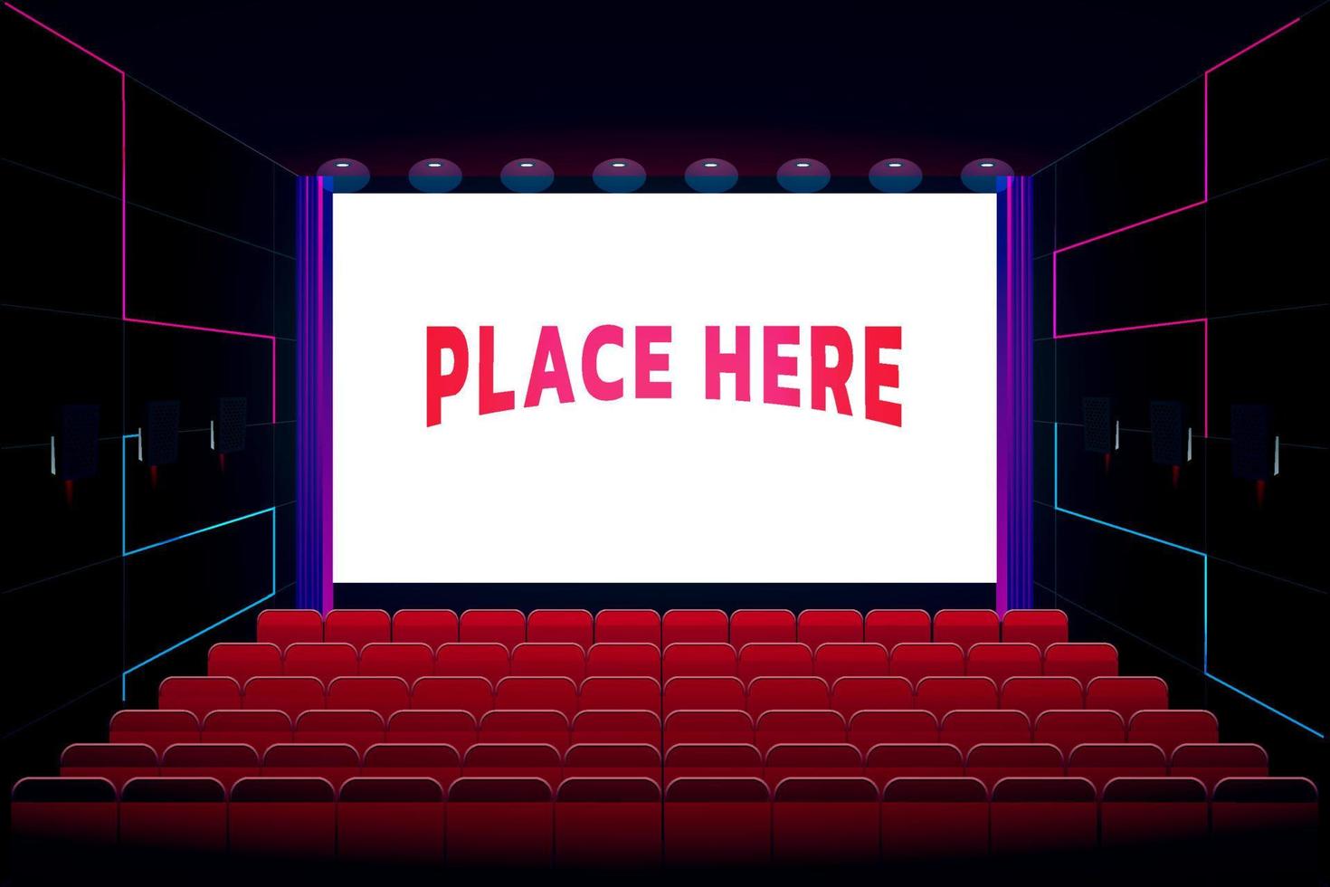 bio teater hall grafisk vektorillustration med ingen och tomma platser kan placera konst på skärmen vektor
