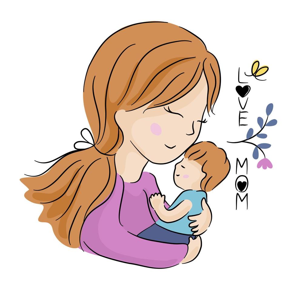 Mutter- und Babyvektorillustrations-weißer Hintergrund für Muttertag vektor