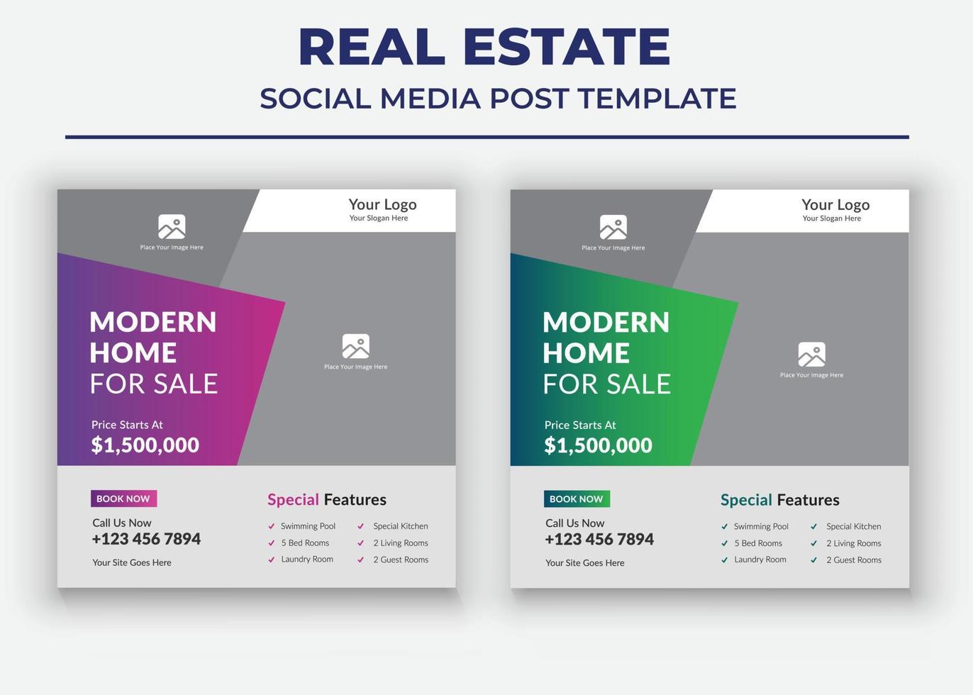 modernes haus zum verkauf plakat, immobilien-social-media-vorlage vektor