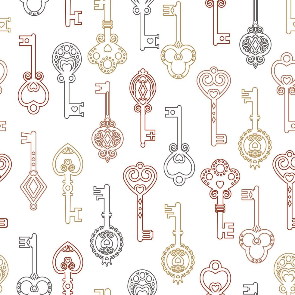mönster uppsättning vintage nycklar, färg vektor illustration platt