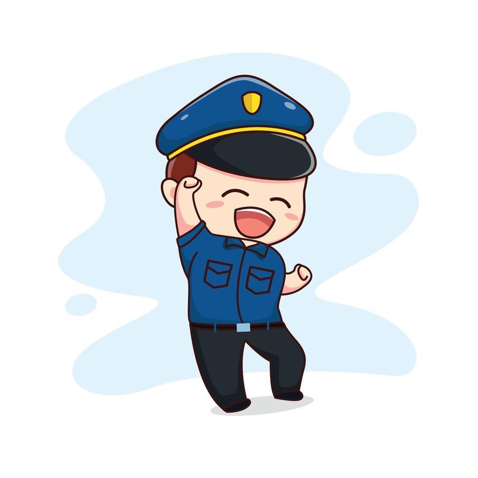 illustration av glad söt polis kawaii chibi seriefigur design vektor