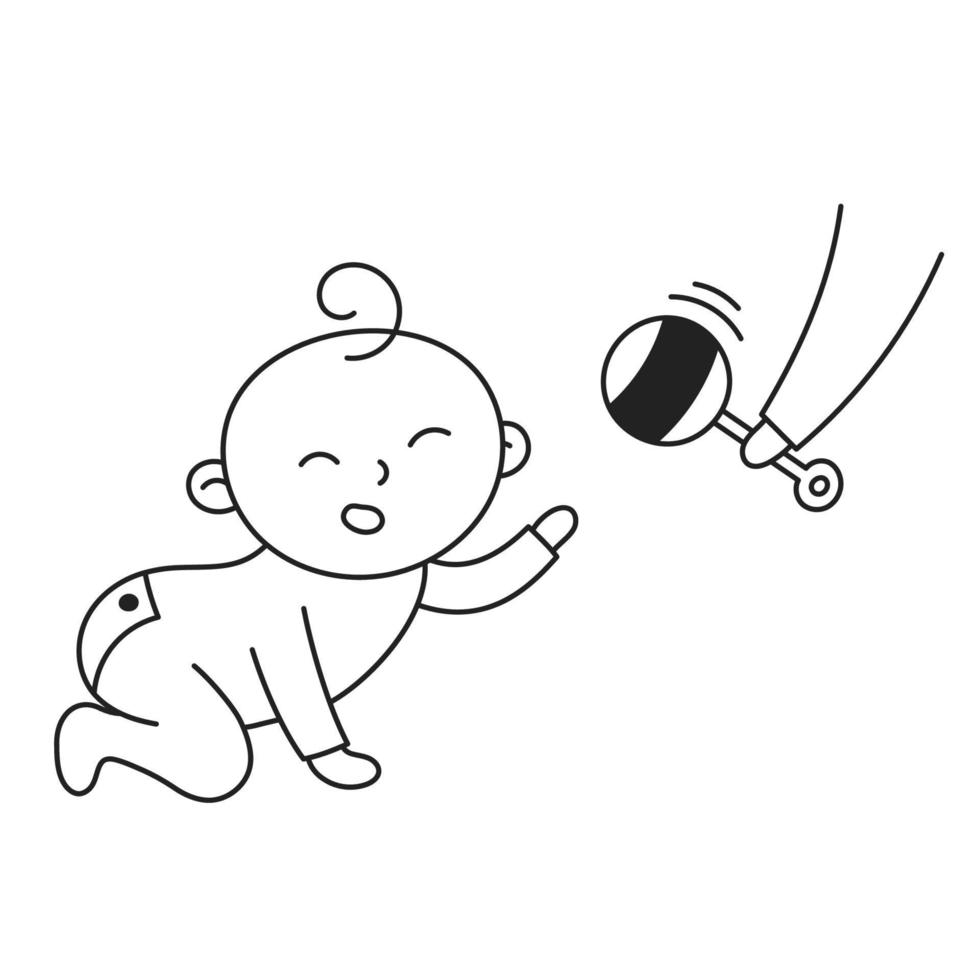 Baby krabbelt. hand gezeichnetes kinder- und familiengekritzel-symbol vektor