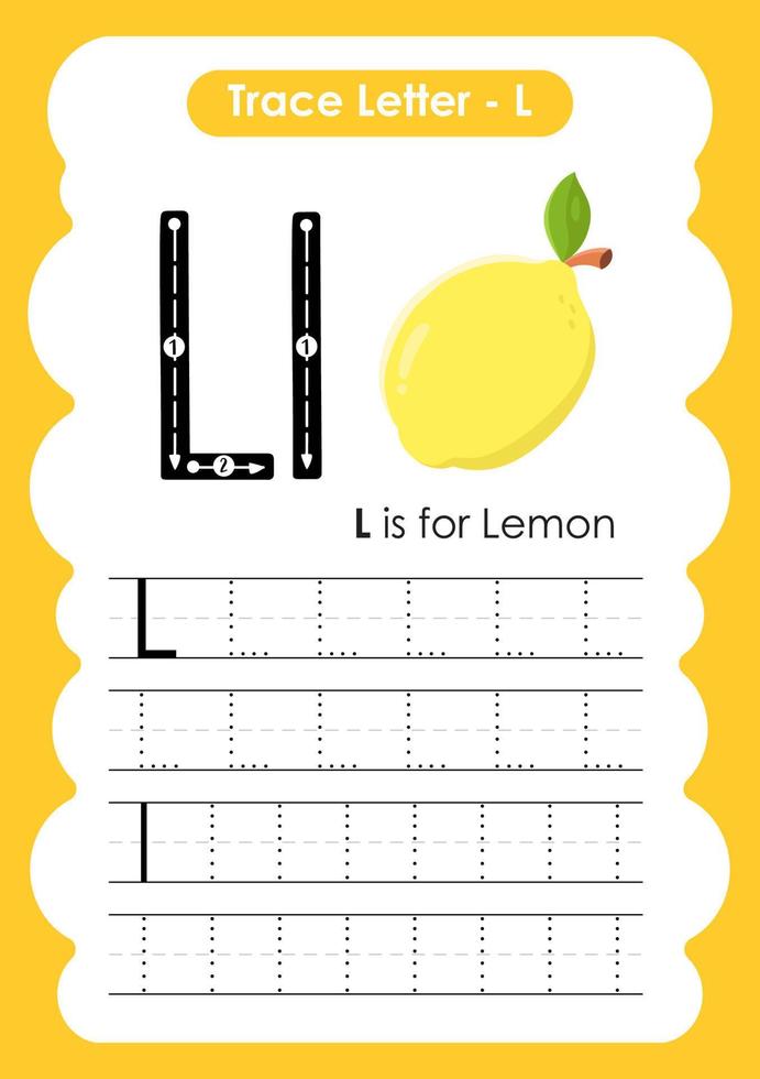alfabetet spåra bokstaven a till z förskolan arbetsblad med frukt namn vektor