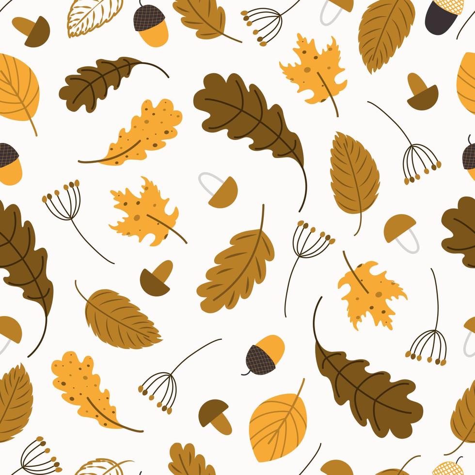 Herbstbäume Muster. Blattfall nahtloser Hintergrund. stilisierte Blätter aus Eiche, Buche, Birke, Ahorn. vielseitiges Design für Stoff, digitales Papier, Scrapbooking. vektor handgezeichnete illustration