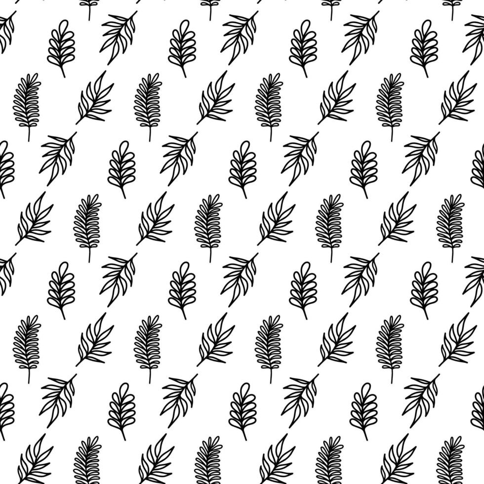handritad vektor kontur lämnar seamless mönster. doodle print med blommiga blad isolerade på vitt. bläck vacker naturprydnad för tyg, omslag och textil. målarbok för vuxna och barn