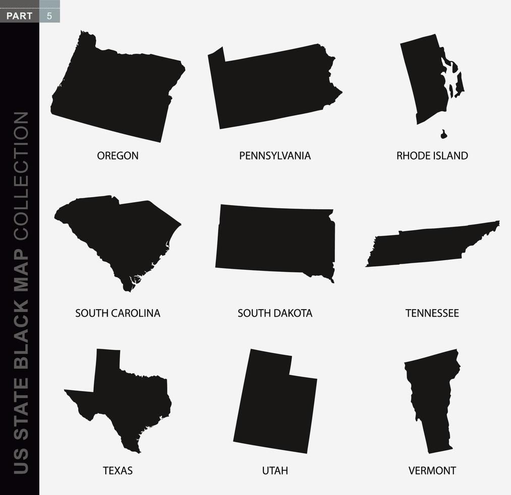 schwarze kartensammlung von usa-staaten, schwarze konturkarten. vektor