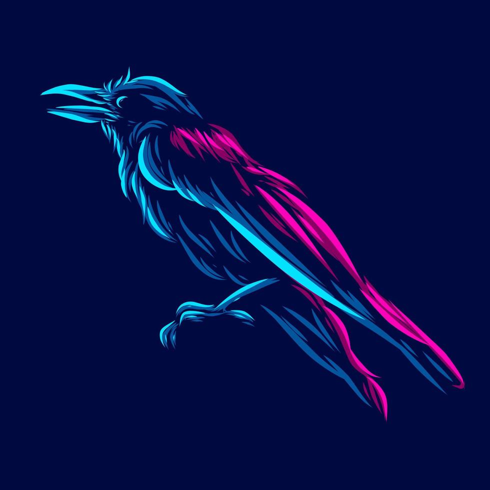 raven corbie näbb fågel linje popkonst poträtt logotyp färgglad design med mörk bakgrund. abstrakt vektorillustration. vektor