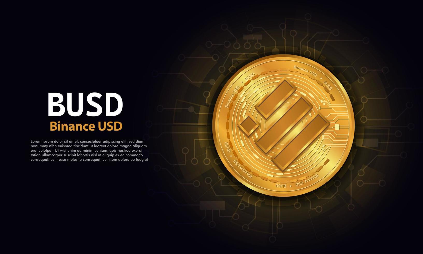 binance usd busd.technology hintergrund mit circuit.busd logo schwarz mit goldplatine.kryptowährungskonzept. vektor