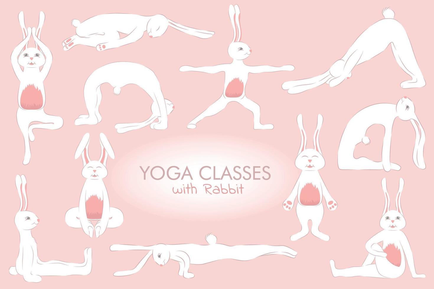 yoga klasser med kanin poser uppsättning vektor