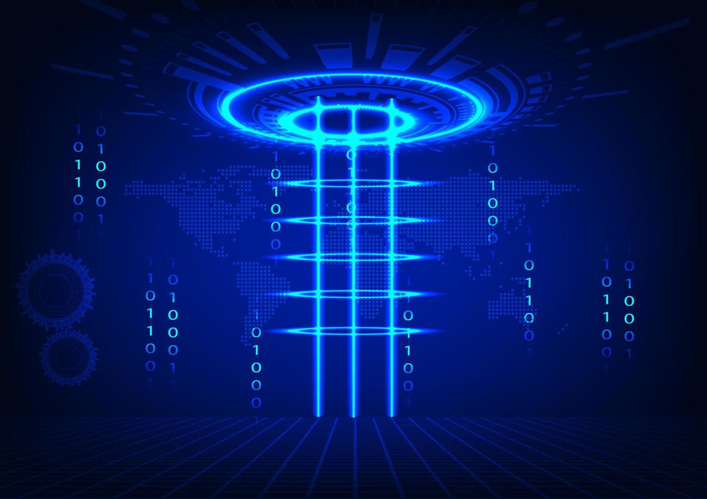 vektorillustration Hitech-Technologie zukünftiger Futurist mit Schaltung und binärer Bitnummer 0 1, Konzeptverbindungskommunikation vektor