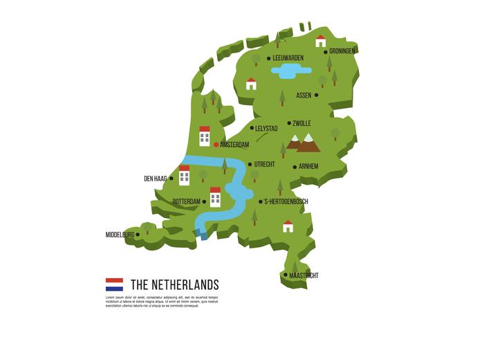 Nederländerna platt karta vektor