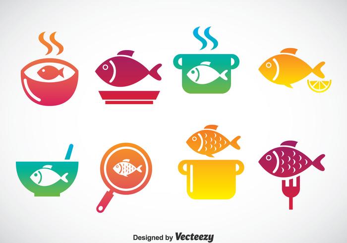 Kochen Fisch Icons Set vektor