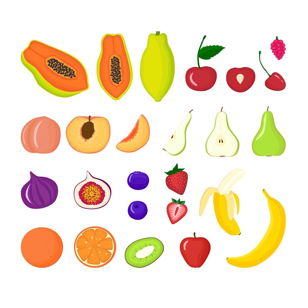 Früchte und Beeren vegane Vektorflachbild-Illustrationssammlung vektor