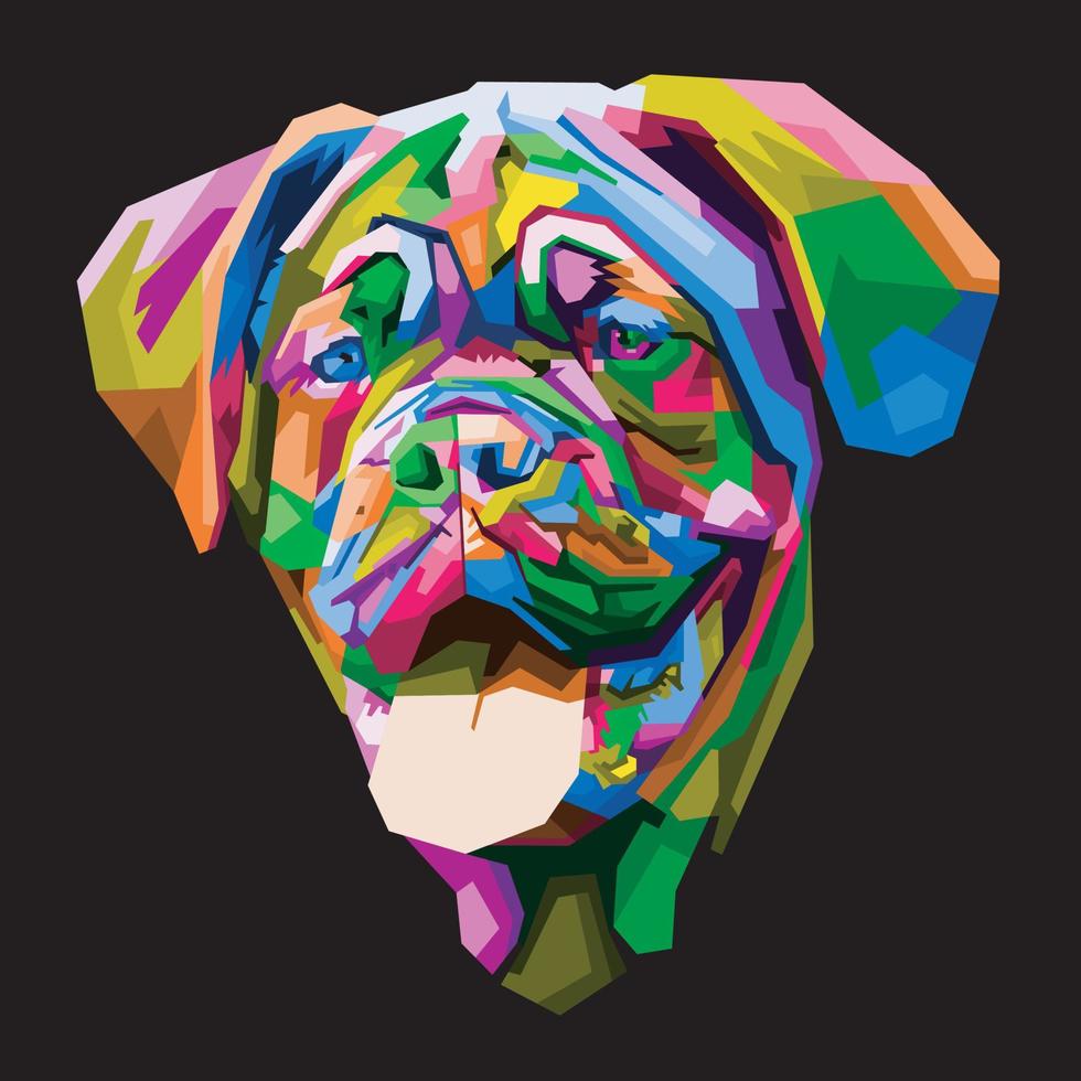 bunter Hundekopf mit coolem Hintergrund im Pop-Art-Stil. vektor