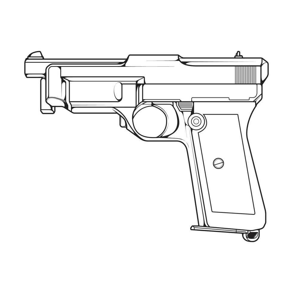 Kunststil für Schusswaffen, Schießpistole, Waffenillustration, Vektorlinie, Waffenillustration, moderne Waffe, militärisches Konzept, Pistolenlinienkunst für das Training vektor