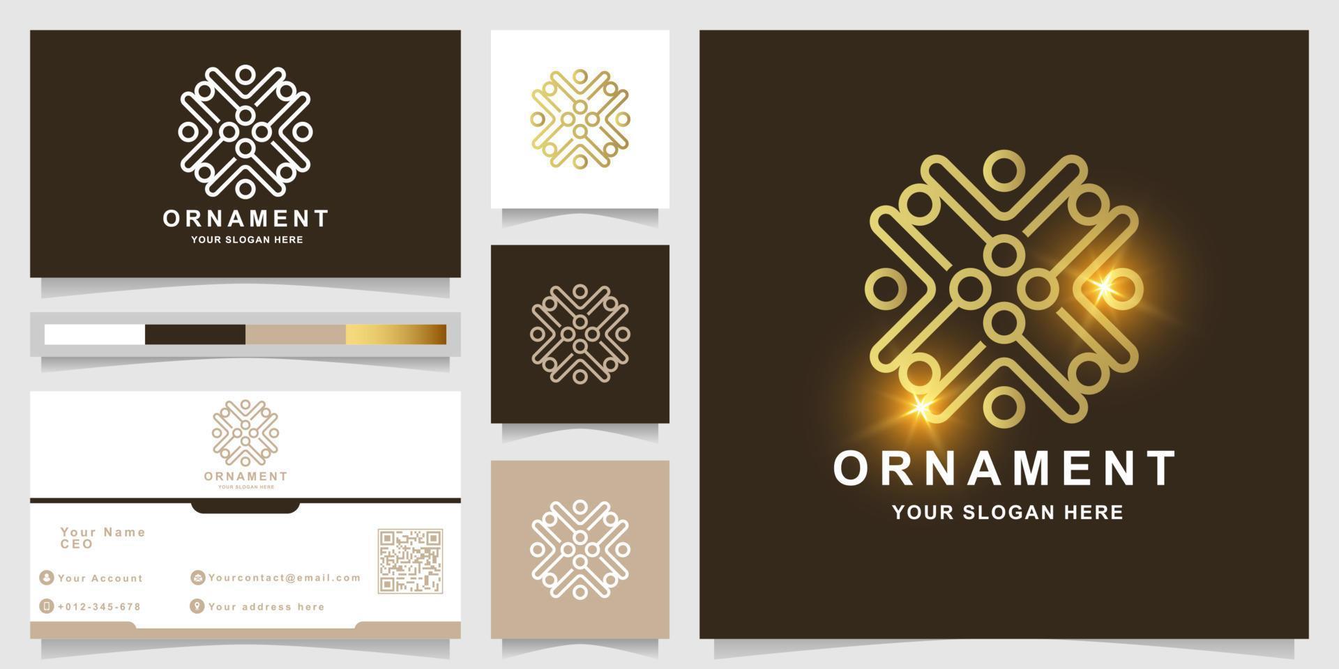 minimalistisk elegant prydnad logotyp mall med visitkort design vektor