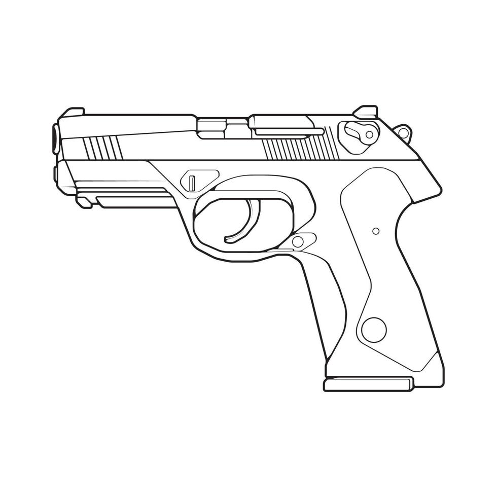 skjutvapen linjekonststil, skjutvapen, vapenillustration, vektorlinje, pistolillustration, modern pistol, militärkoncept, pistolstreckkonst för träning vektor