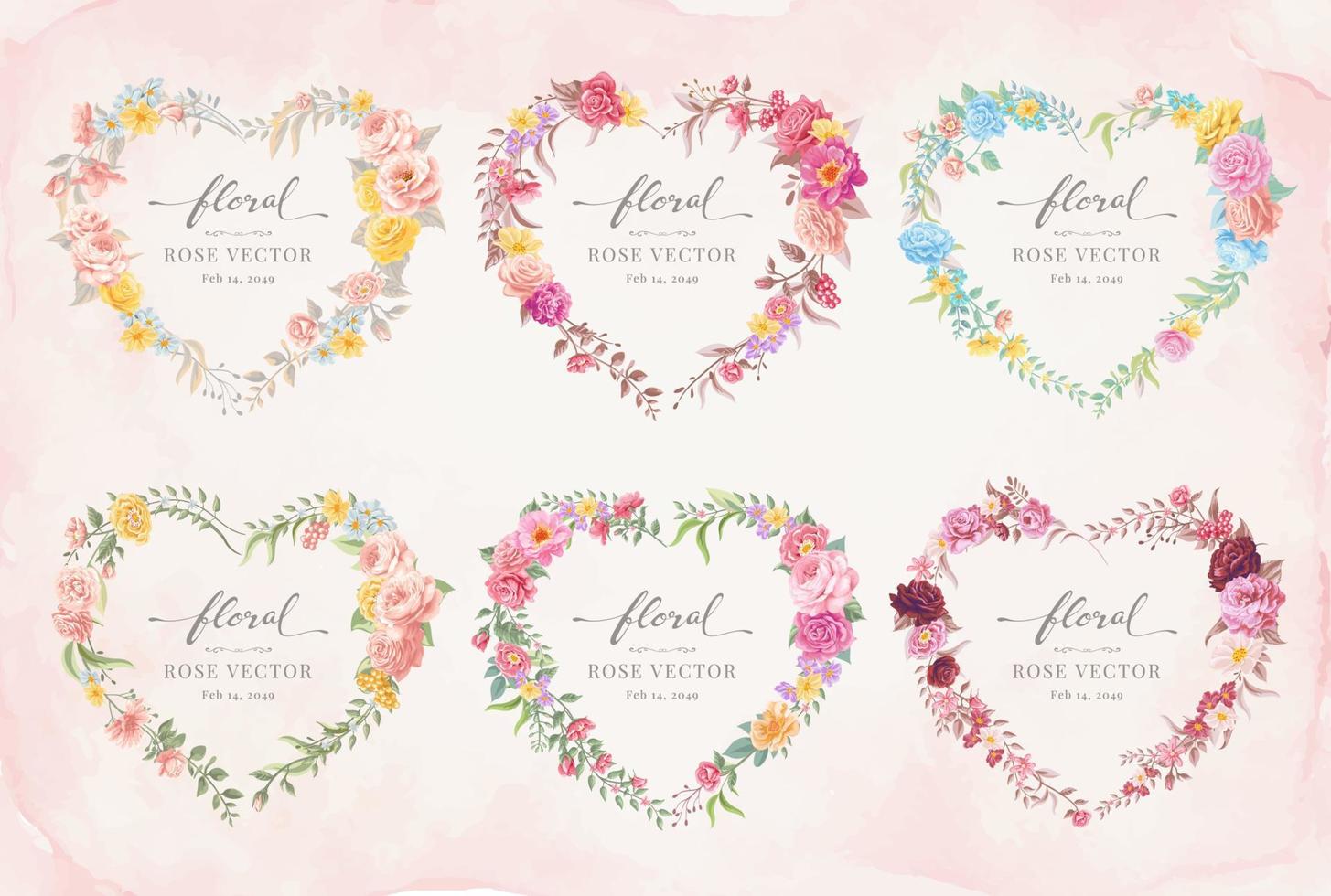 sammlung set label herzform schöne rose blume und botanische blatt digital gemalte illustration für liebe hochzeit valentinstag oder anordnung einladung design grußkarte vektor