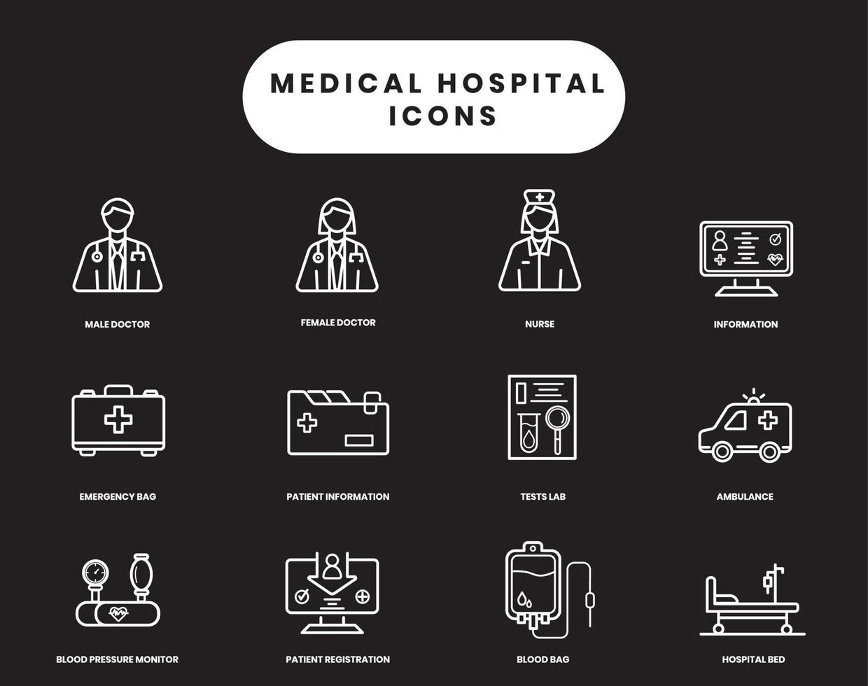 Vektor medizinische Symbole. Patienten- und Arztversorgung. Krankenschwester erste medizinische Hilfe. Symbole für Web, App und Software
