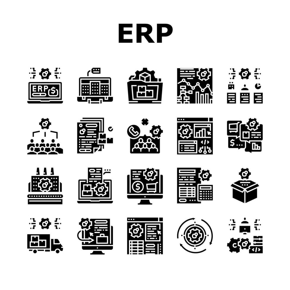 ERP-Enterprise-Resource-Planning-Symbole setzen Vektor