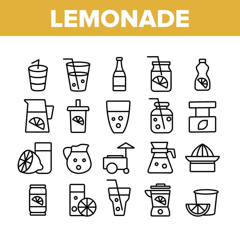 lemonad välsmakande dryck samling ikoner som vektor