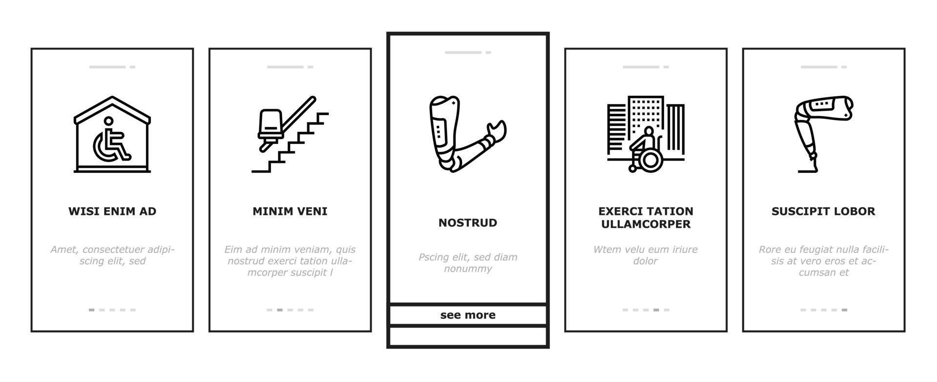 Onboarding-Symbole für Behindertentechnologie setzen Vektor