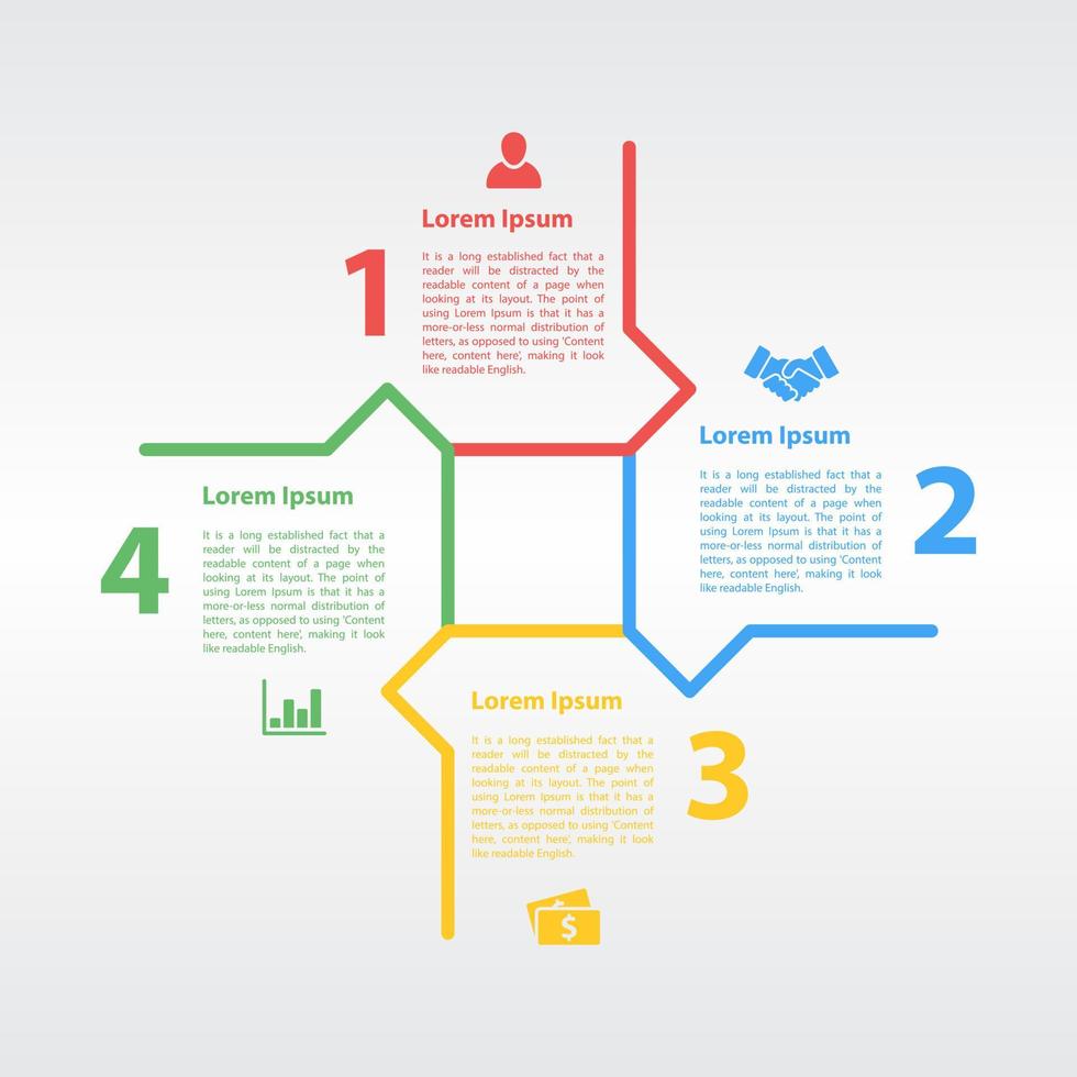 Infografik-Designvorlage mit Geschäftskonzept-Vektorillustration mit 4 Schritten oder Optionen oder Prozessen stellen Arbeitsabläufe oder Diagramme dar vektor