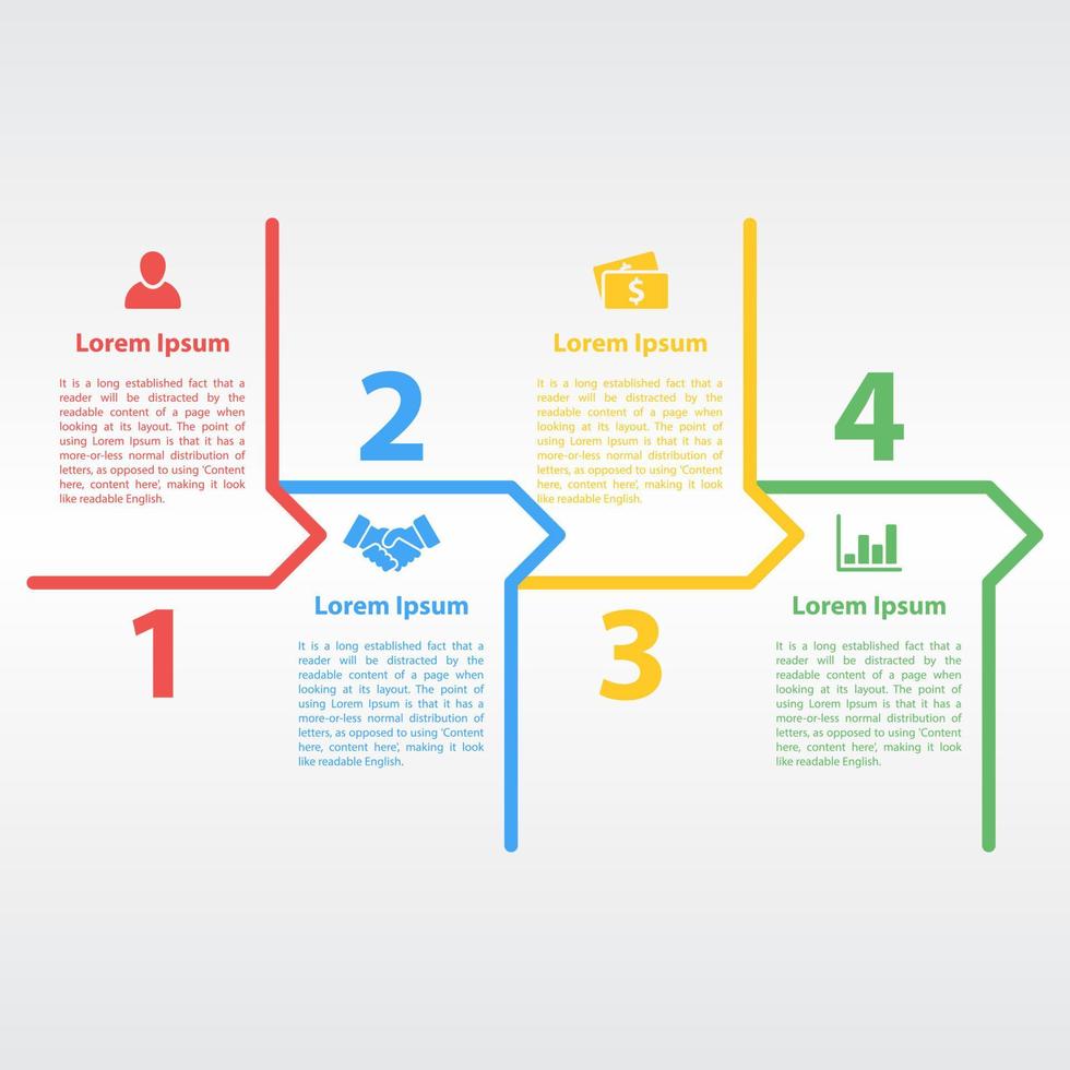 Infografik-Designvorlage mit Geschäftskonzept-Vektorillustration mit 4 Schritten oder Optionen oder Prozessen stellen Arbeitsabläufe oder Diagramme dar vektor