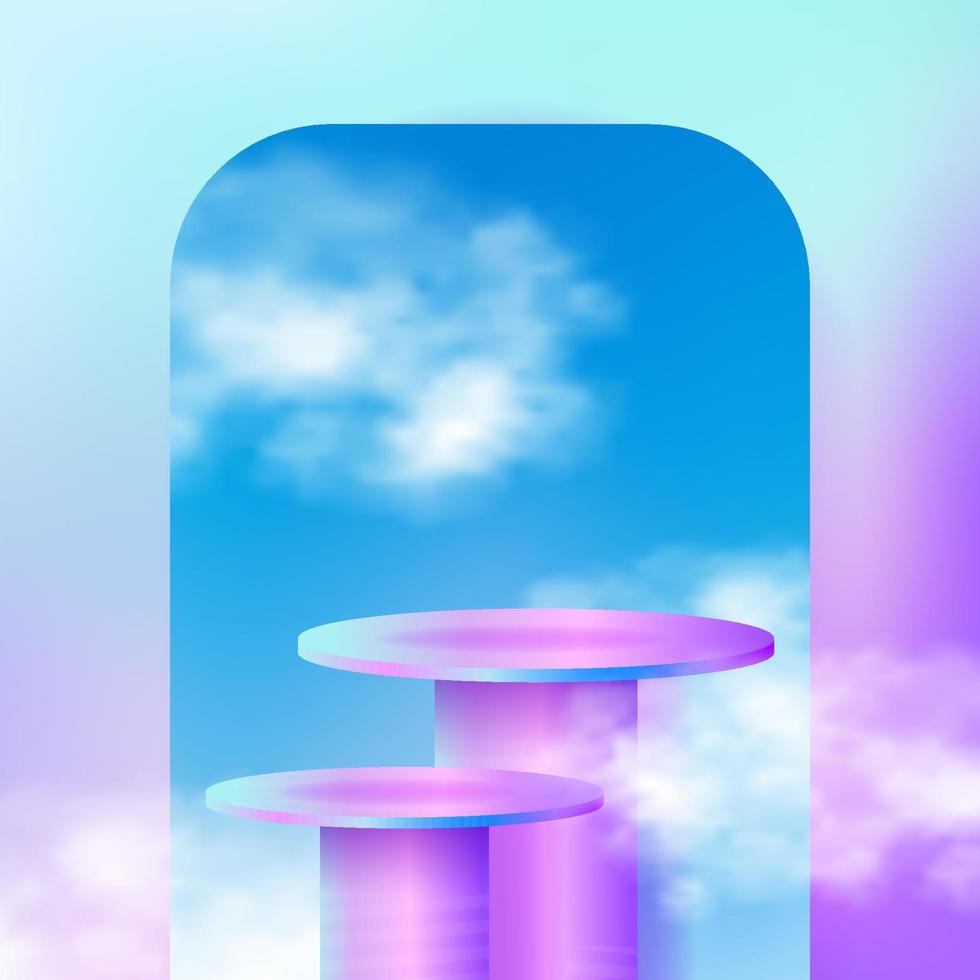 schweißpastellbonbonfarbe podium podest bühne produktanzeige mit himmelfenster und wolkendekoration vektor