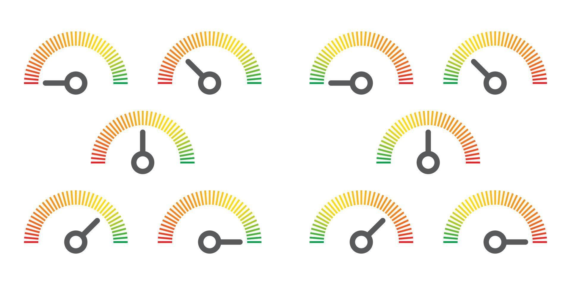 meter tecken infographic mätare element från rött till grönt och grönt till rött vektorillustration vektor