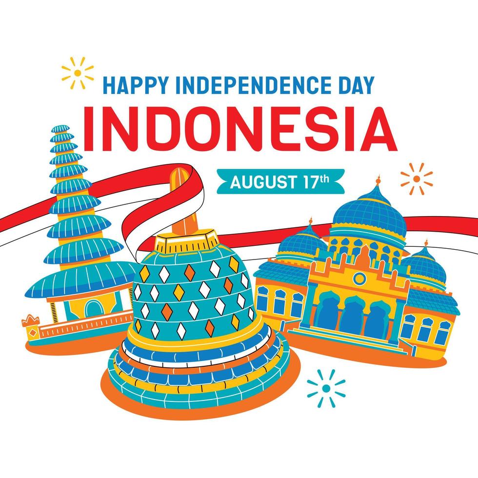 indonesischer unabhängigkeitstag mit reiseillustration vektor