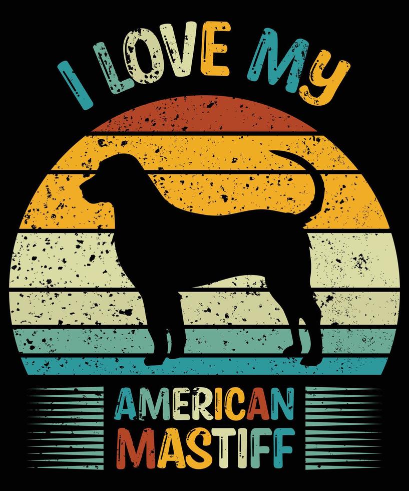 rolig amerikansk mastiff vintage retro solnedgång silhuett gåvor hund älskare hundägare viktig t-shirt vektor