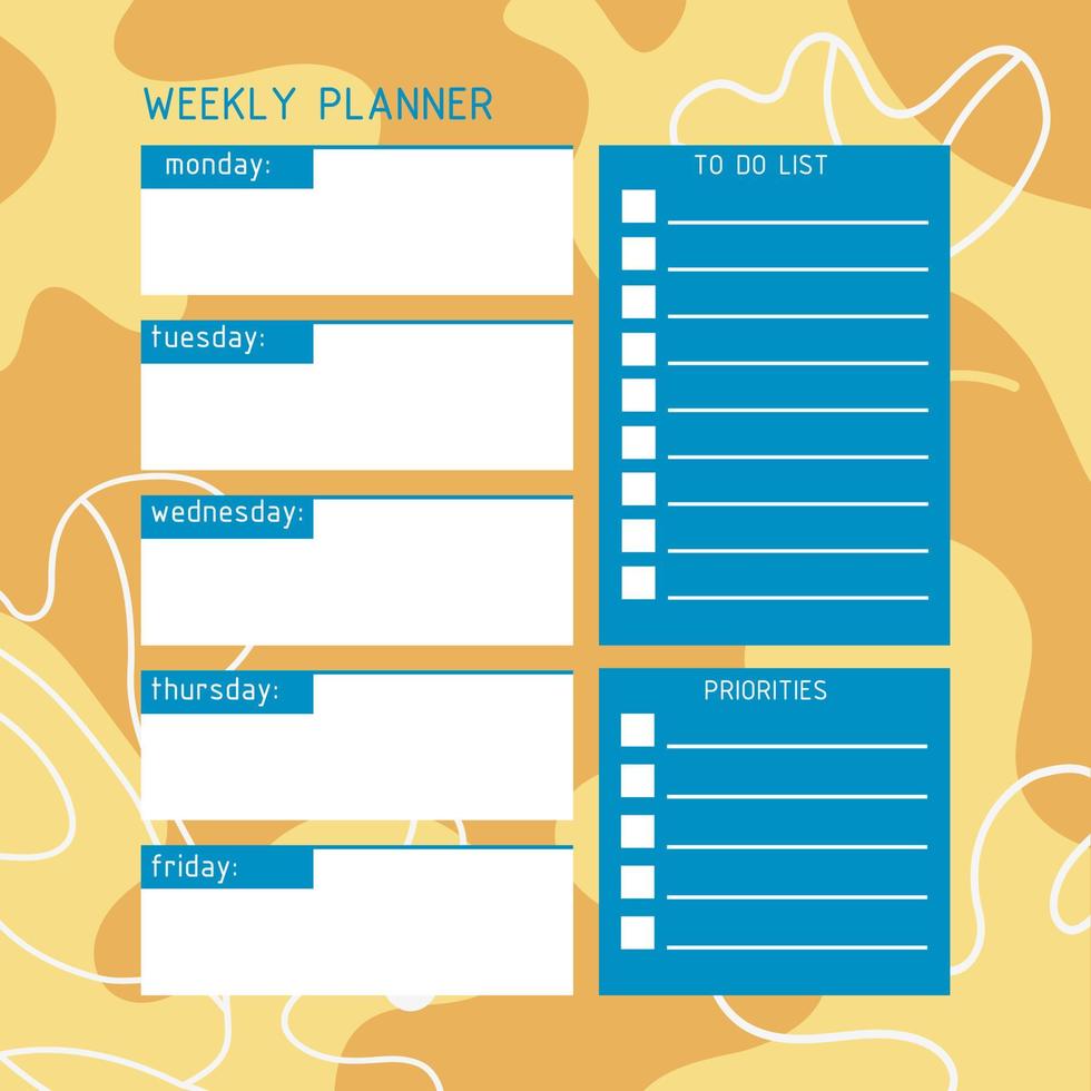 veckoplanerare mall. en planerare för veckoorganisation av tid med abstrakt bakgrund. vektor