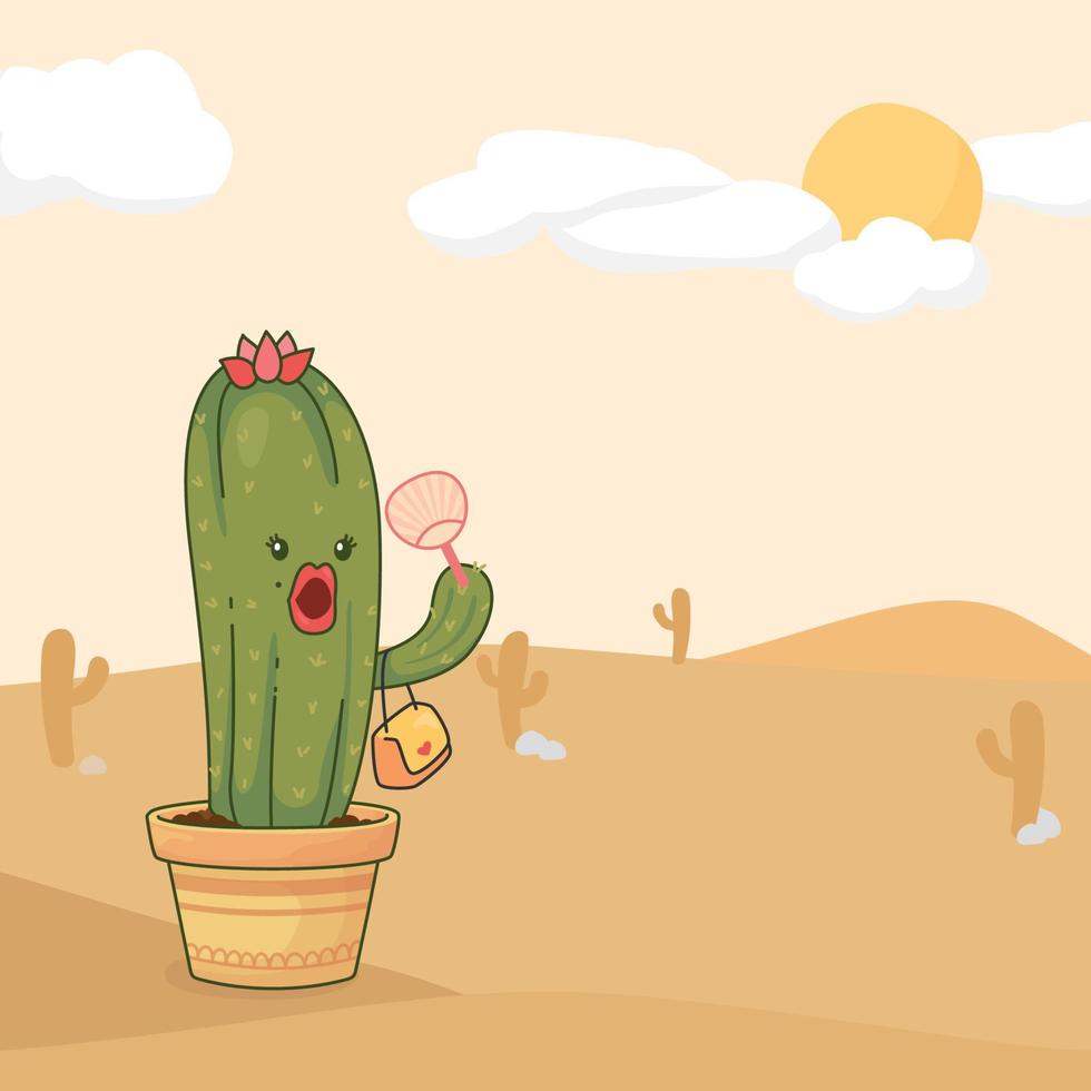 kaktus i en pott belägen på de öken- tryckande i de Sol vektor
